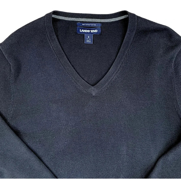 Lands' End Classic 100% Supima Cotton V Neck Lightweight Sweater Size S Black - Picture 4 of 12